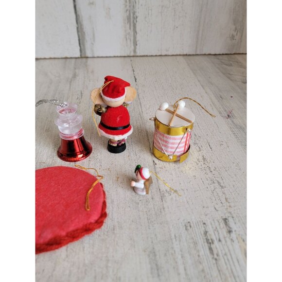 Vintage angel bell mouse drum bird ornament Xmas set - Picture 8 of 8